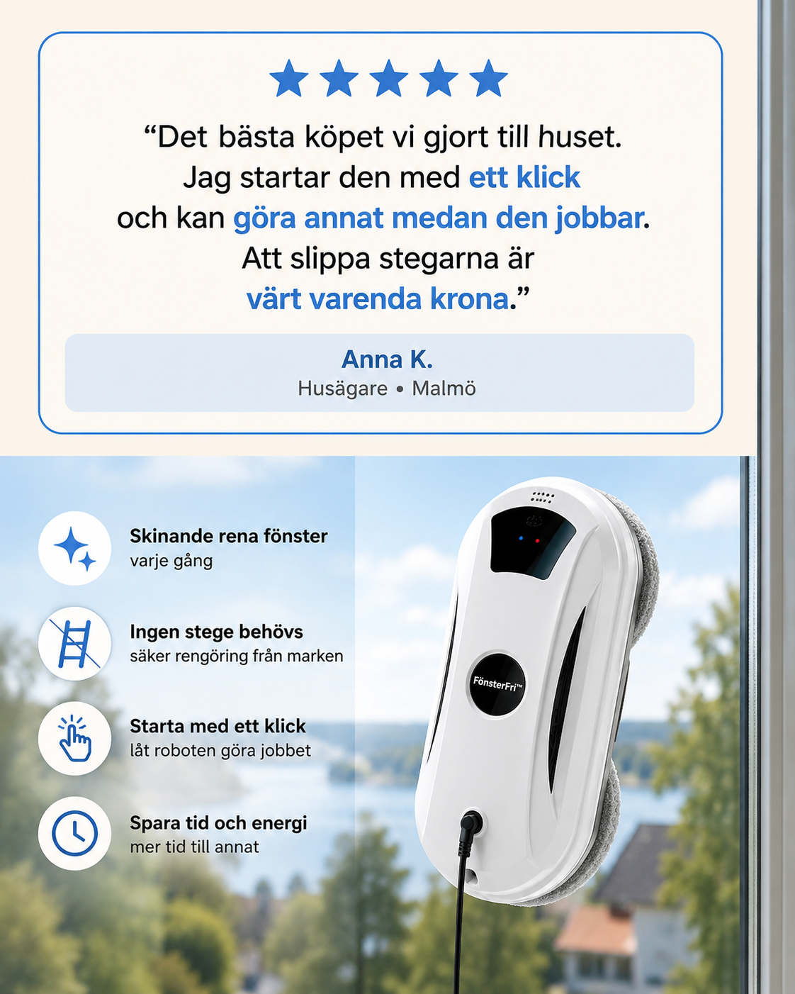 FönsterFri™ Pro – Automatisk Fönsterputsrobot